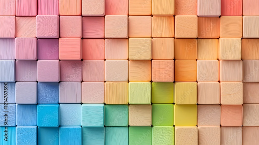 Fototapete colorful wooden geometric blocks arranged in a mosaic like grid pattern symbolizing montessori learn