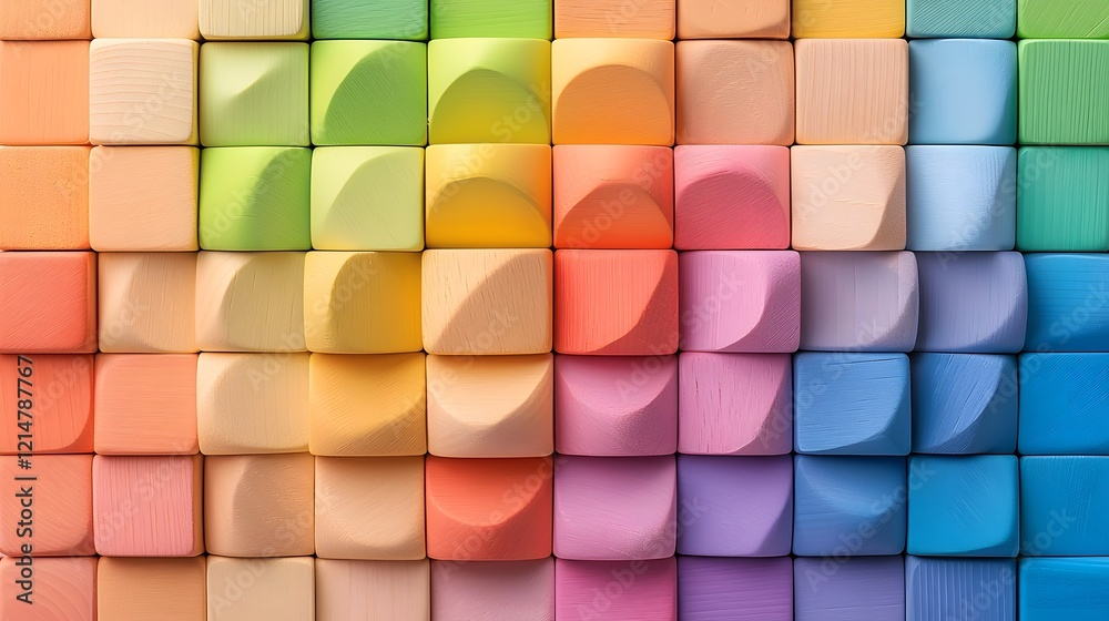Aufkleber vibrant arrangement of colorful wooden cuboid blocks in spiral pattern showcasing geometric shapes a