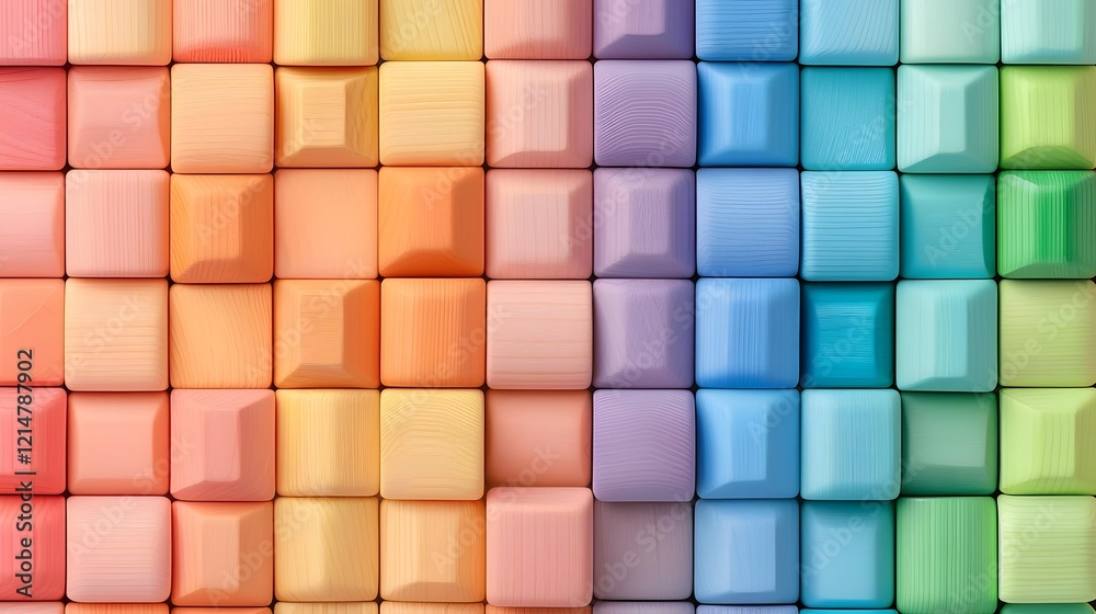 Poster vibrant and colorful geometric wooden blocks arrangement creating a playful and engaging montessori 