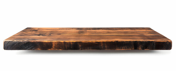 Rustic Brown Wooden Shelf, Tabletop Isolated on White Background. Perfect for Mockups, Displays, and Product Presentations