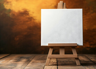 Blank Canvas on Wooden Easel Against a Rustic Background