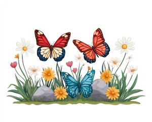 Obraz premium Colorful Butterflies and Vibrant Wildflowers in Natural Setting
