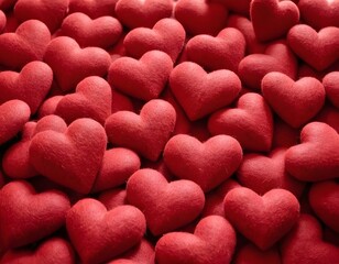 Obraz premium a vibrant Valentine’s Day-themed background filled with numerous red hearts of varying sizes, scattered across a soft, pink or pastel-colored backdrop. Add a subtle glow around the hearts to give the
