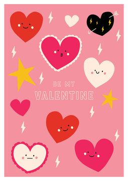 valentine card with hearts and stars