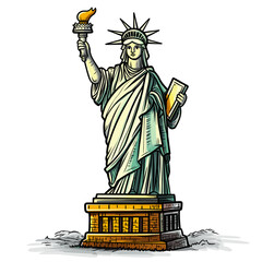 Obraz premium Vector comic hand-drawn illustration of Statue of Liberty. Statue of Liberty in New York