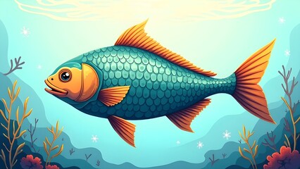 Naklejka premium A vibrant and colorful illustration of a majestic مچھلی, Urdu for 