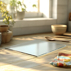 Kitchen Countertop with a Glass Worktop Saver - Generative AI