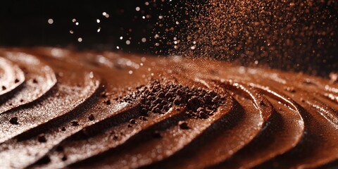 Rich texture of swirling chocolate powder in motion for culinary inspiration