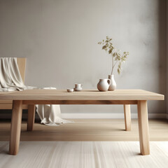 Minimalist Living Room Interior with Coffee Table - Generative AI