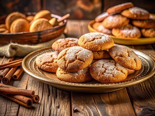 Warm Cinnamon Cookies on Rustic Wooden Table, Cozy Autumn Baking Photography