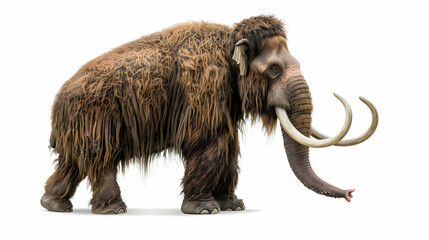 Obraz premium Woolly Mammoth Stands Majestically with Large Tusks on White Background