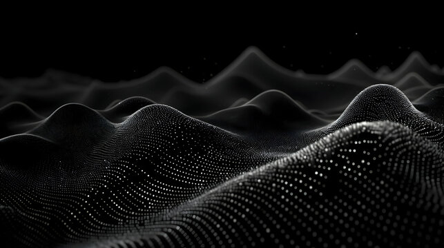 Abstract 3D Particle Landscape Forms Rolling Hills with Digital Particles Beautifully