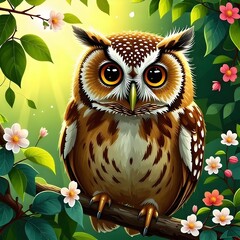 Majestic Owl Perched on a Branch in a Mystical Forest