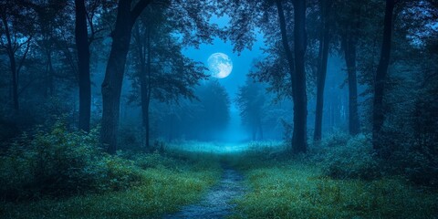 Fototapeta premium Mysterious Pathway Through a Forest at Night
