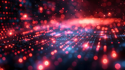 Obraz premium Abstract Background with Red and Blue Bokeh Lights and Digital Lines Beautifully Blending Together