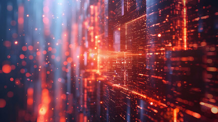 Abstract Red and Blue Digital Background with Glowing Particles and Light Rays Beautifully.