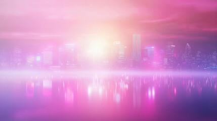 Fototapeta premium Midnight Neon Cityscape with Reflective Surfaces in Cinematic Pink and Orange Hues