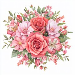 A beautiful floral arrangement featuring various pink and white flowers, perfect for adding a touch of nature and elegance to any design.