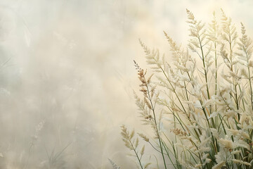Fototapeta premium Delicate Grass Stalks Gracefully Sway Against a Soft, Neutral Backdrop