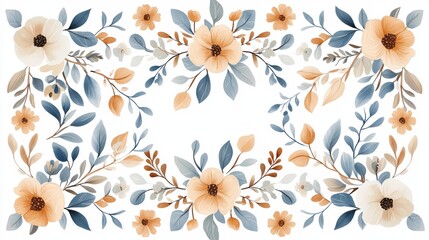 A beautiful floral pattern featuring soft blue and beige flowers with delicate green leaves. Perfect for backgrounds, textiles, and art design.