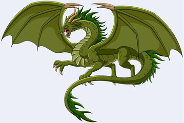 Illustration of a green dragon on a white background, vector illustration
