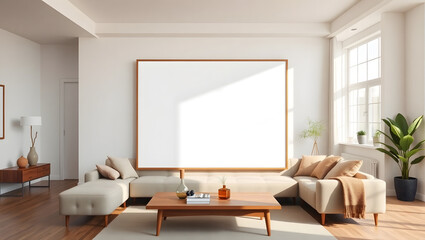 Modern Living Room Wall Poster Mockup on ISO A Paper Size with House Background