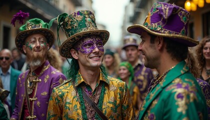 Fototapeta premium Carnival celebration with people in colorful costumes. Concept of festival, fun, and tradition.
