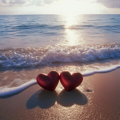 Fototapeta premium Two hearts on the beach.