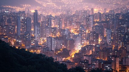 Obraz premium Radiant Urban Splendor: Majestic Skyscrapers Illuminated in a Colorful Cinematic Glow