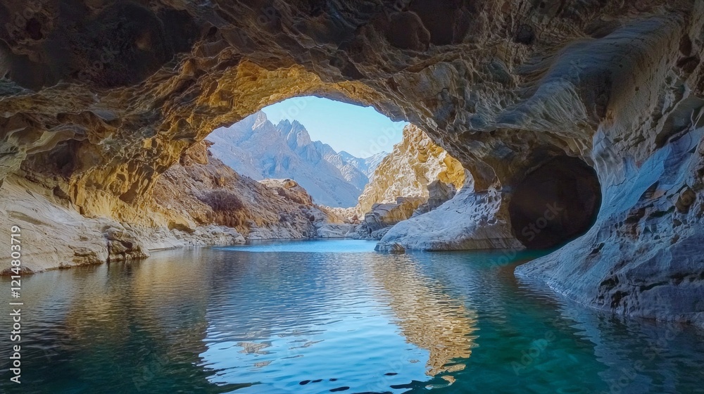 Poster warm light filters through the intricate arches of the marble caves, casting shimmering reflections 
