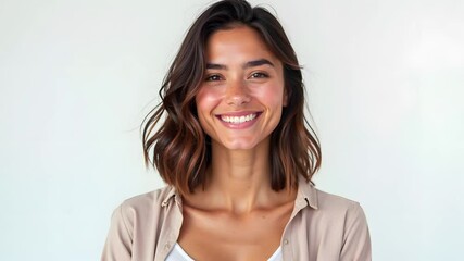 Smiling young people, different nationalities, slideshow in a bright studio