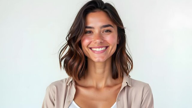 Smiling young people, different nationalities, slideshow in a bright studio