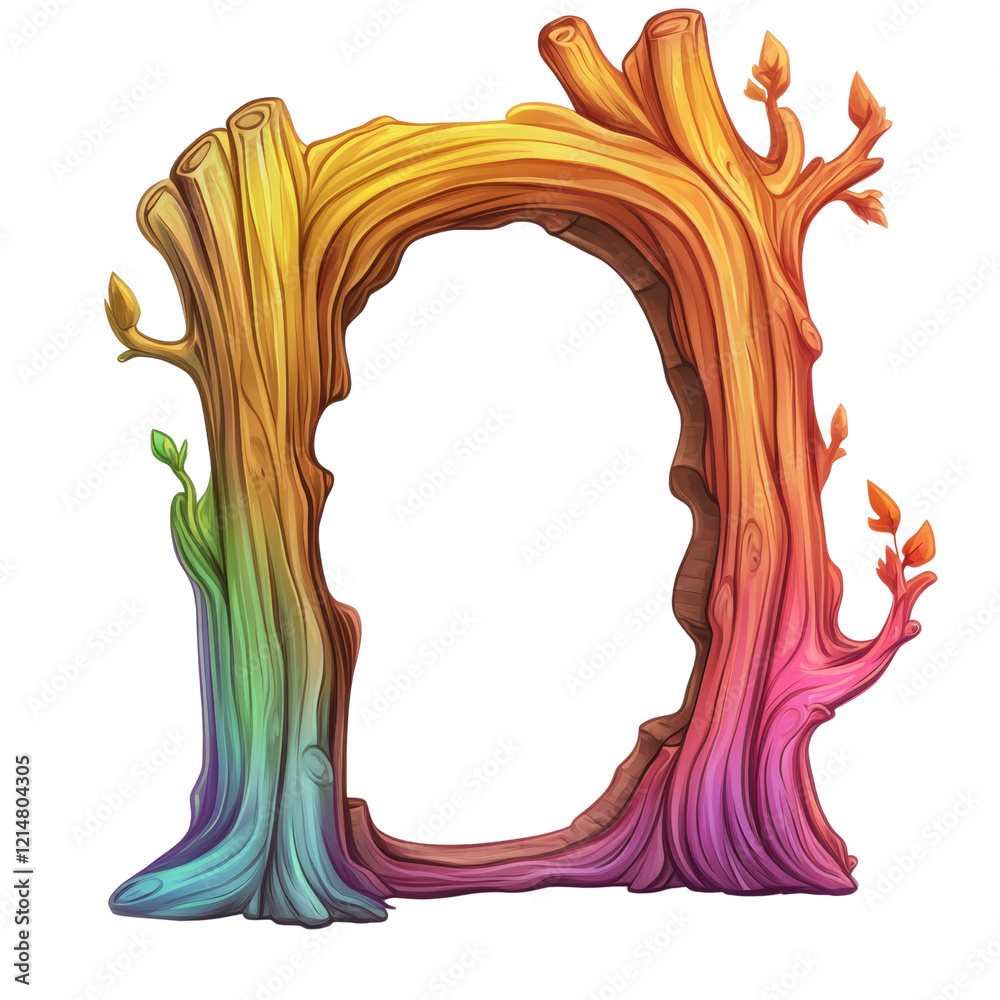 Aufkleber a digitally rendered image depicts a rainbow-colored wooden archway adorned with small tree branches