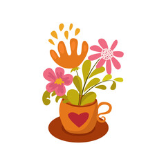 Cartoon flowers in a cup. Vector illustration