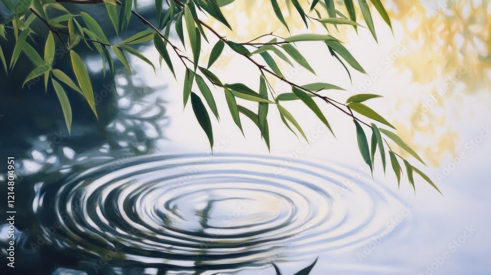 Canvas Prints Tranquil Pond with Willow Branch