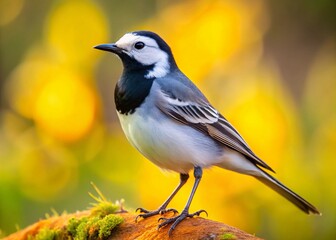 White Wagtail Bird on Blurred Natural Background - Wildlife Photography