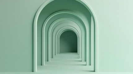 Fototapeta premium Elegant Overlapping 3D Arches Creating Soft Shadow Play in Minimalist Green Interior