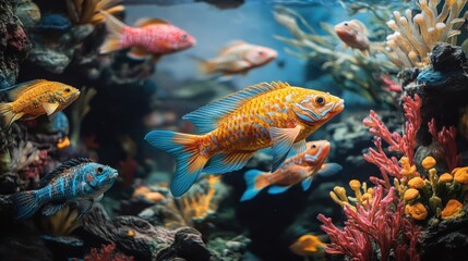 Naklejka premium Vibrant world aquatic biodiversity within a life filled tank showcasing unique species ecosystems