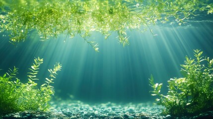 Obraz premium Tranquil lush greenery within a serene freshwater aquascape creating a peaceful underwater paradise