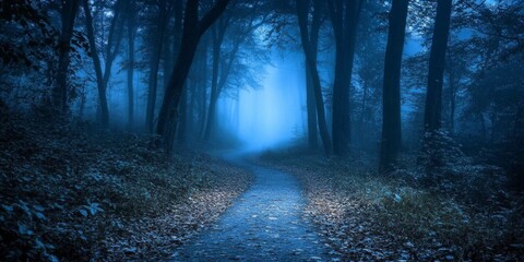 Fototapeta premium Mysterious Pathway Through a Forest at Night