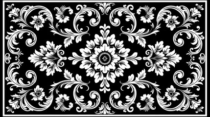 Elegant Black and White Floral Damask Pattern Creates a Luxurious and Decorative Design