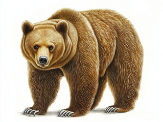 Fototapeta premium Brown bear is standing on a white background. The bear has a large head and a long body. Ursus arctos isolated on white