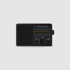 Realistic vintage radio tuner. World Radio Day. Vector illustration isolated banner with copy space