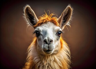 Obraz premium Close-up Studio Portrait of Llama with Soft Fur and Expressive Eyes - Conservation Photography