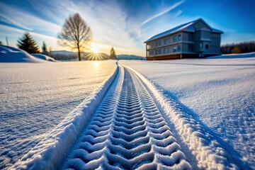 Obraz premium Winter Tire Tracks in Fresh Snow - Architectural Photography
