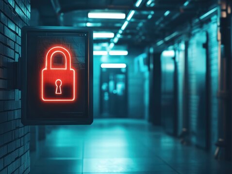 Digital cybersecurity tips displayed on an office screen saver, alerting employees about password safety