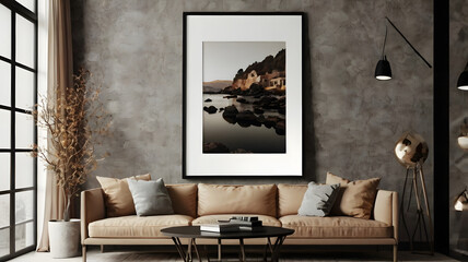 Modern Living Room Wall Poster Mockup on ISO A Paper Size with House Background