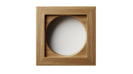 A simple wooden frame with an oval cutout in the center provides a blank space for a picture or image.