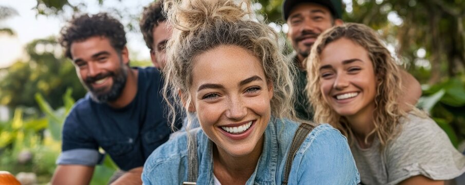 Captured in this frame are a diverse group of friends working on a community project, their empathy and collaboration uniting them for a greater cause The image showcases their joyful teamwork