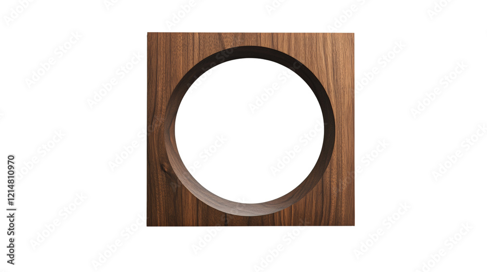 Leinwandbilder a minimalist square wooden frame features a precisely cut circular opening in its center showcasing 